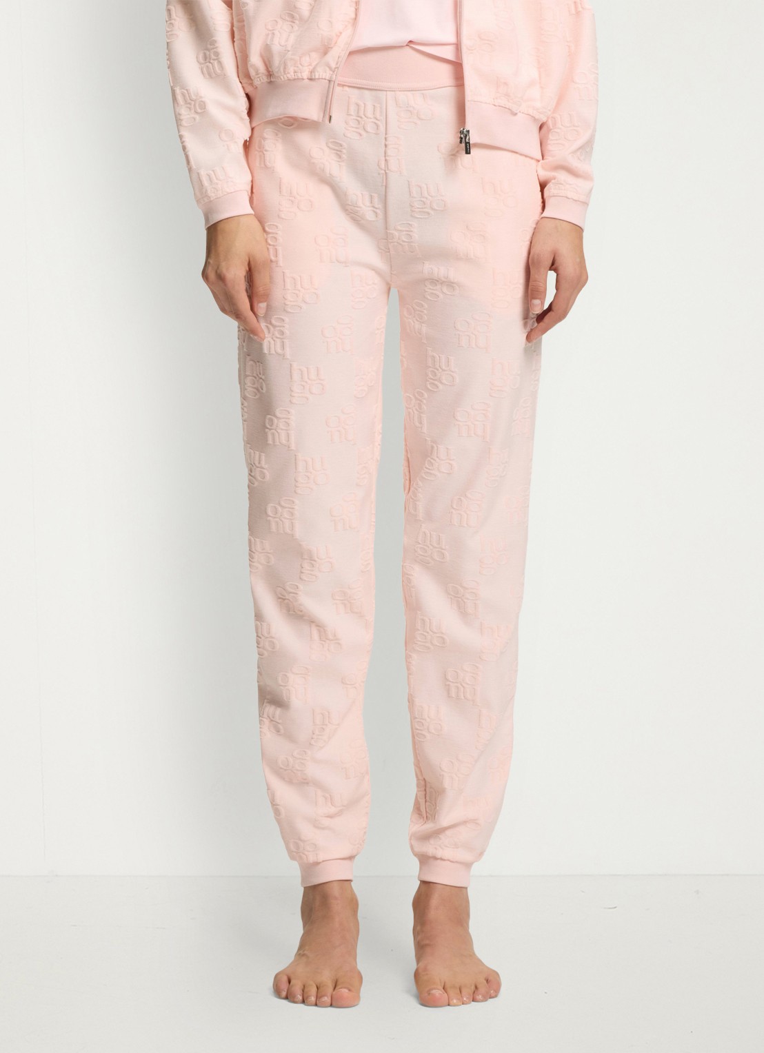 HUGO High waist tapered fit joggingbroek met logoborduring - detail 2 light /pastel pink-688 / roze