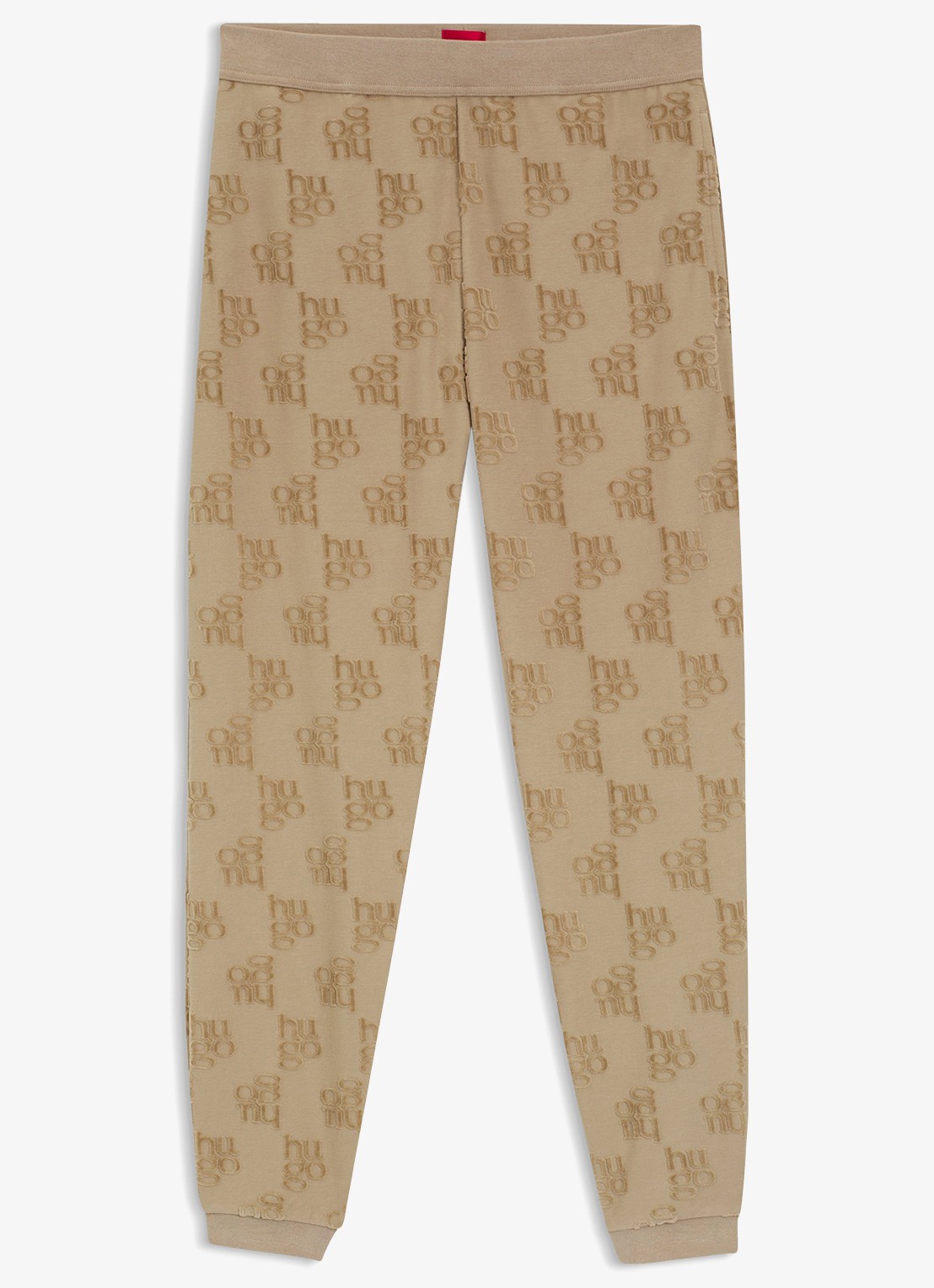 HUGO High waist tapered fit joggingbroek met logoborduring - voorkant 2 lichtbruin