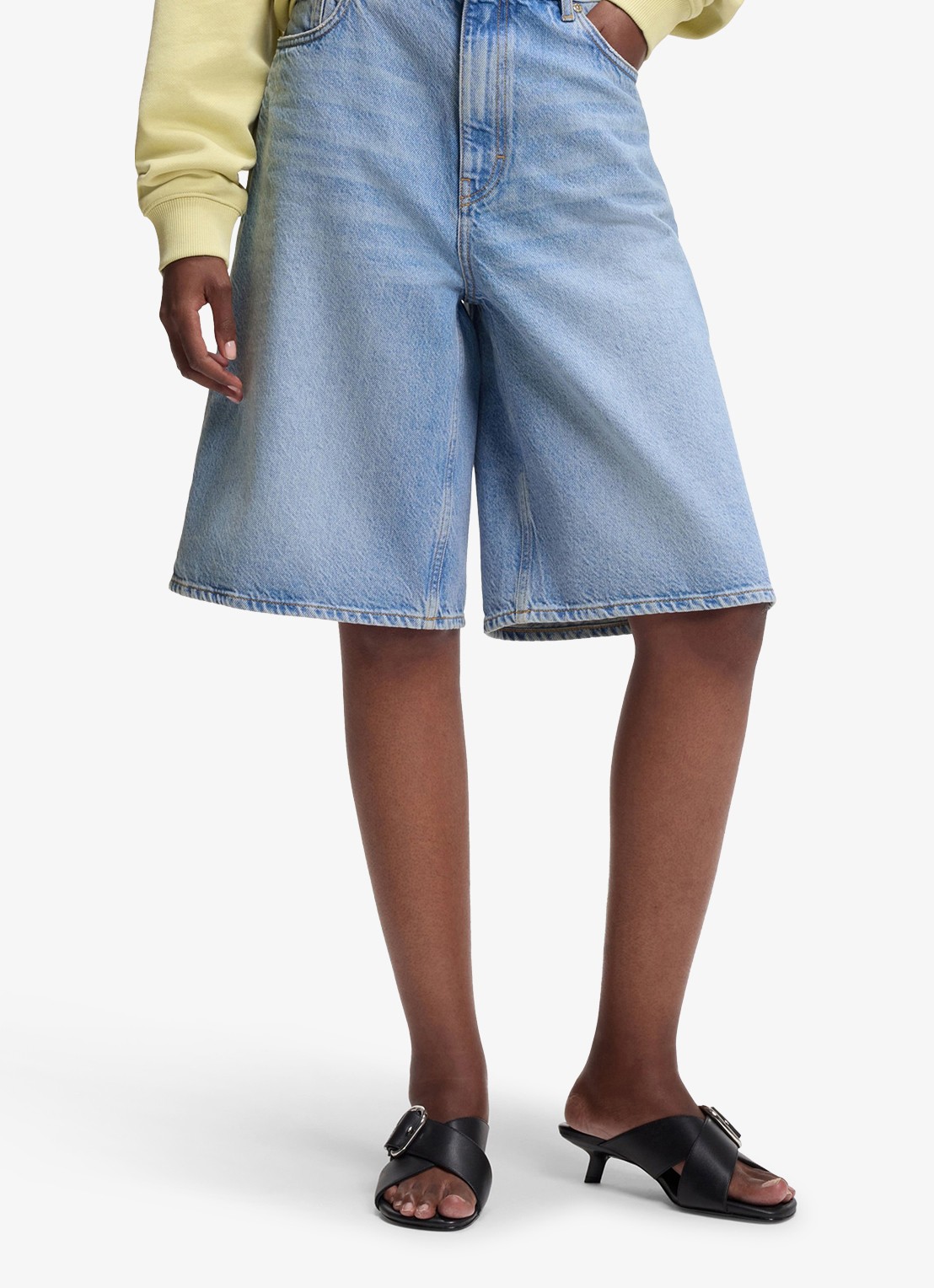 HUGO High waist wide fit korte broek van denim - detail 2 denim