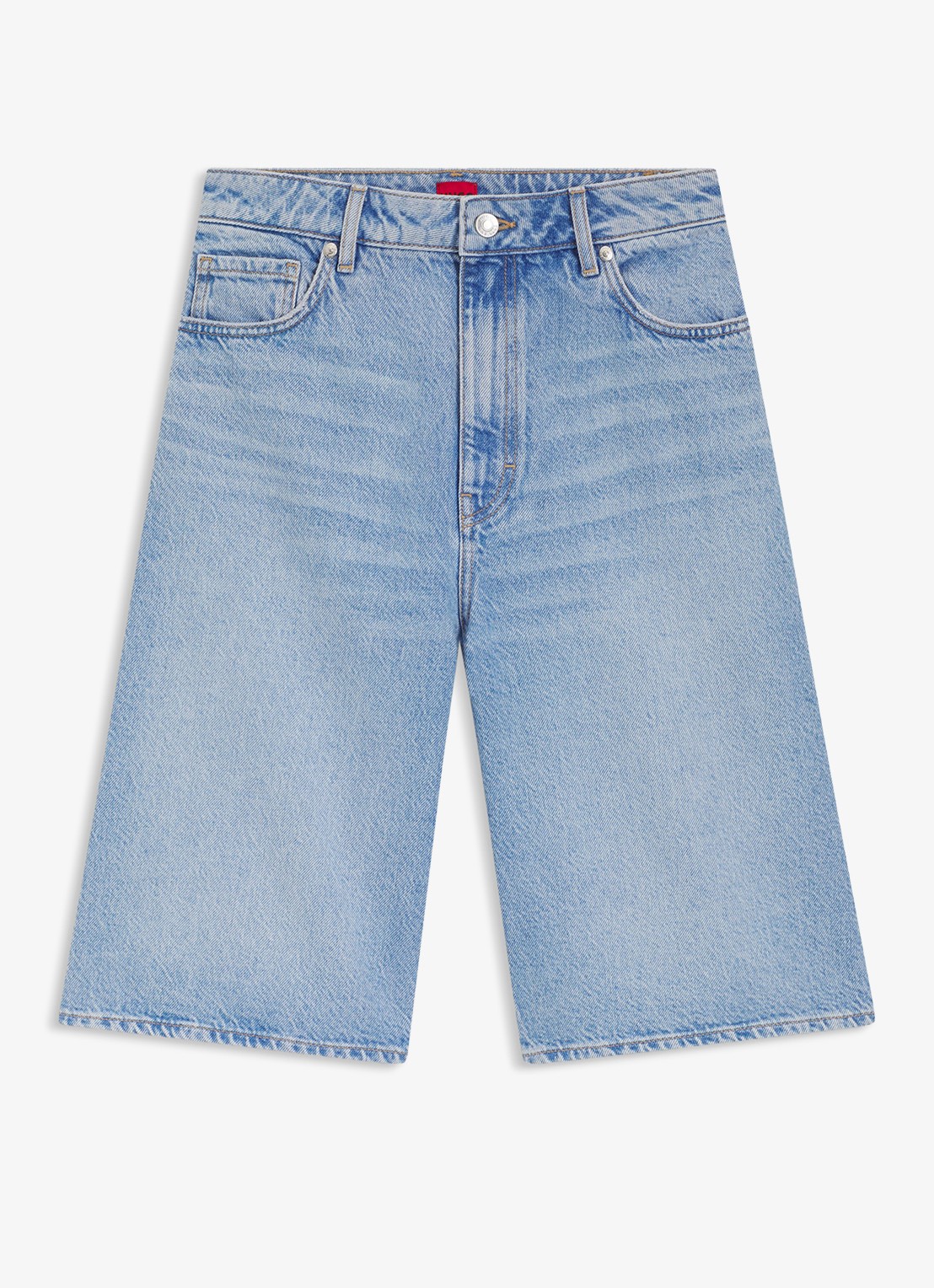 HUGO High waist wide fit korte broek van denim - voorkant 5 denim