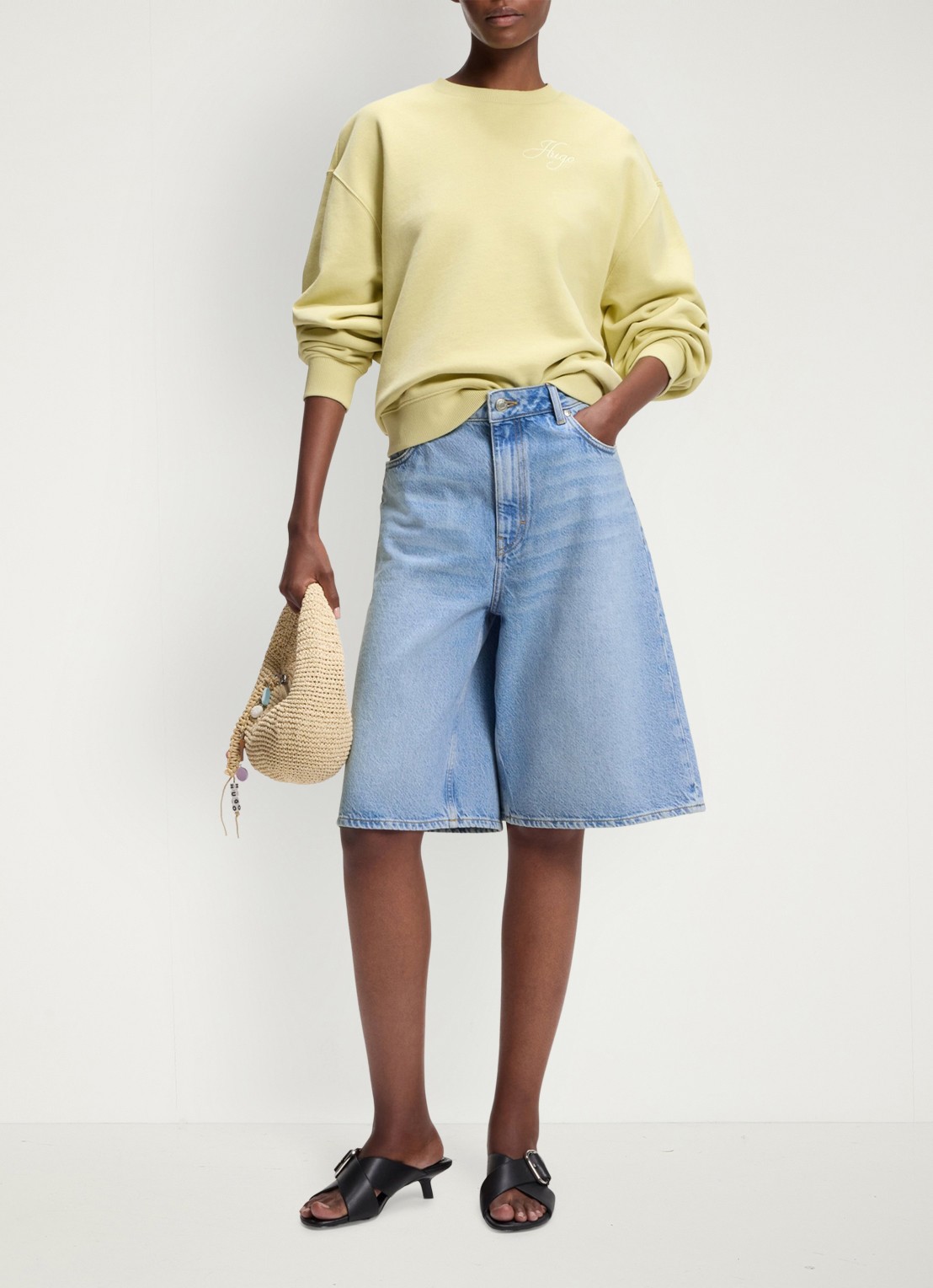 HUGO High waist wide fit korte broek van denim - voorkant 6 denim