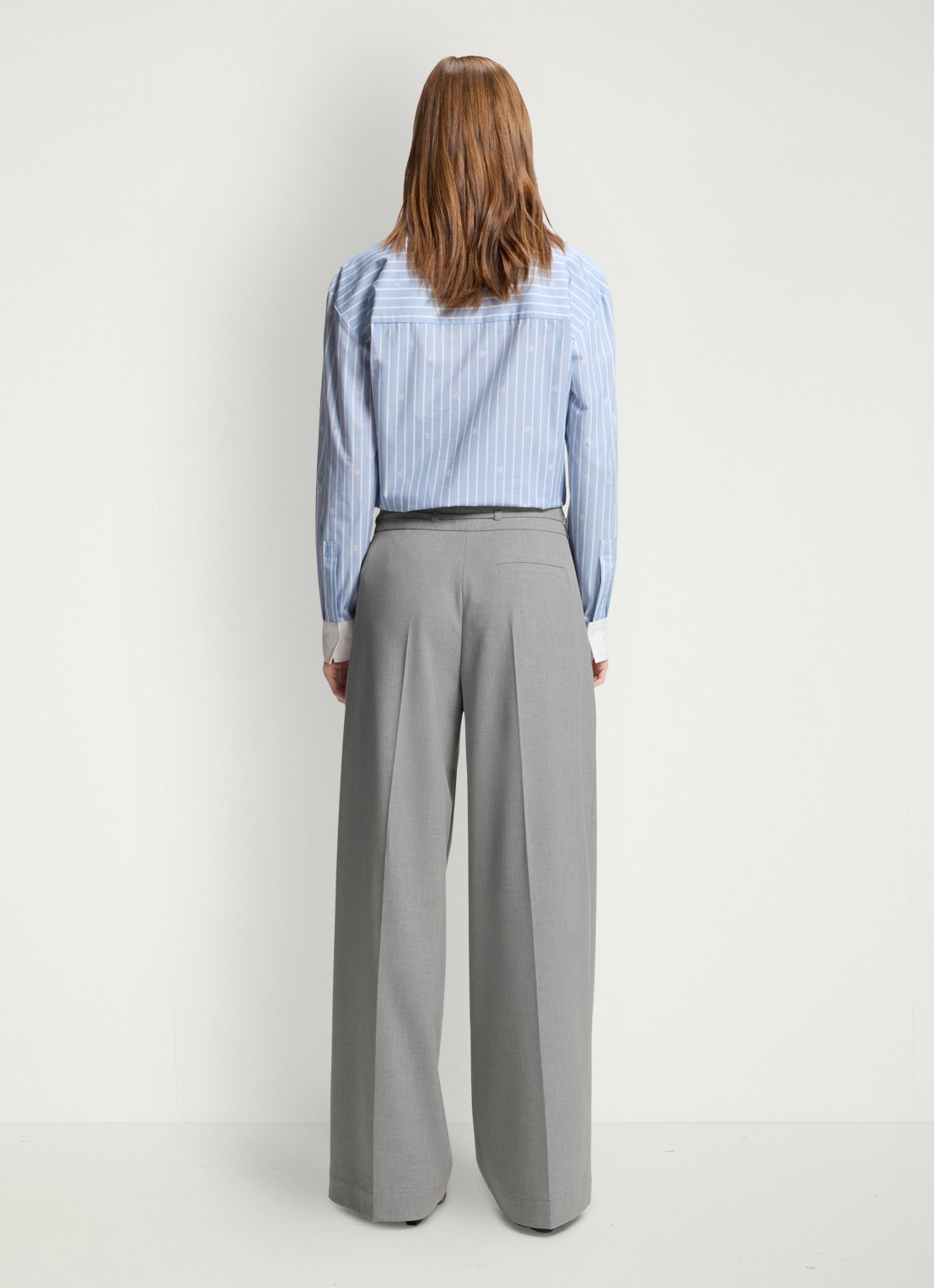 HUGO High waist wide fit pantalon met gemêleerd dessin - achterkant 6 grijs