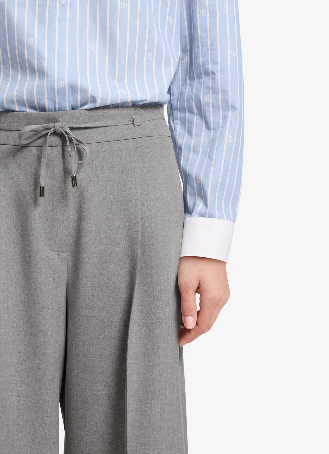 HUGO High waist wide fit pantalon met gemêleerd dessin - detail 4 grijs