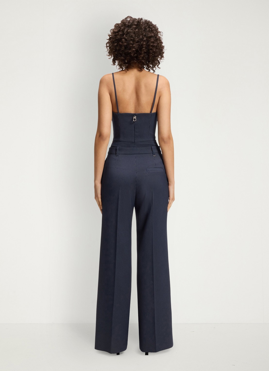 HUGO High waist wide fit pantalon met krijtstreep - achterkant donkerblauw