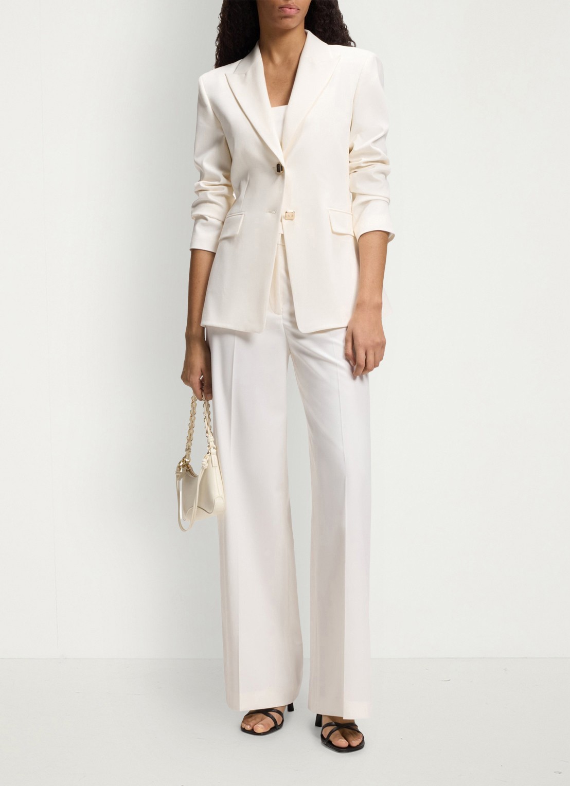 HUGO High waist wide fit pantalon met paspelzak - voorkant 3 open white-115 / wit