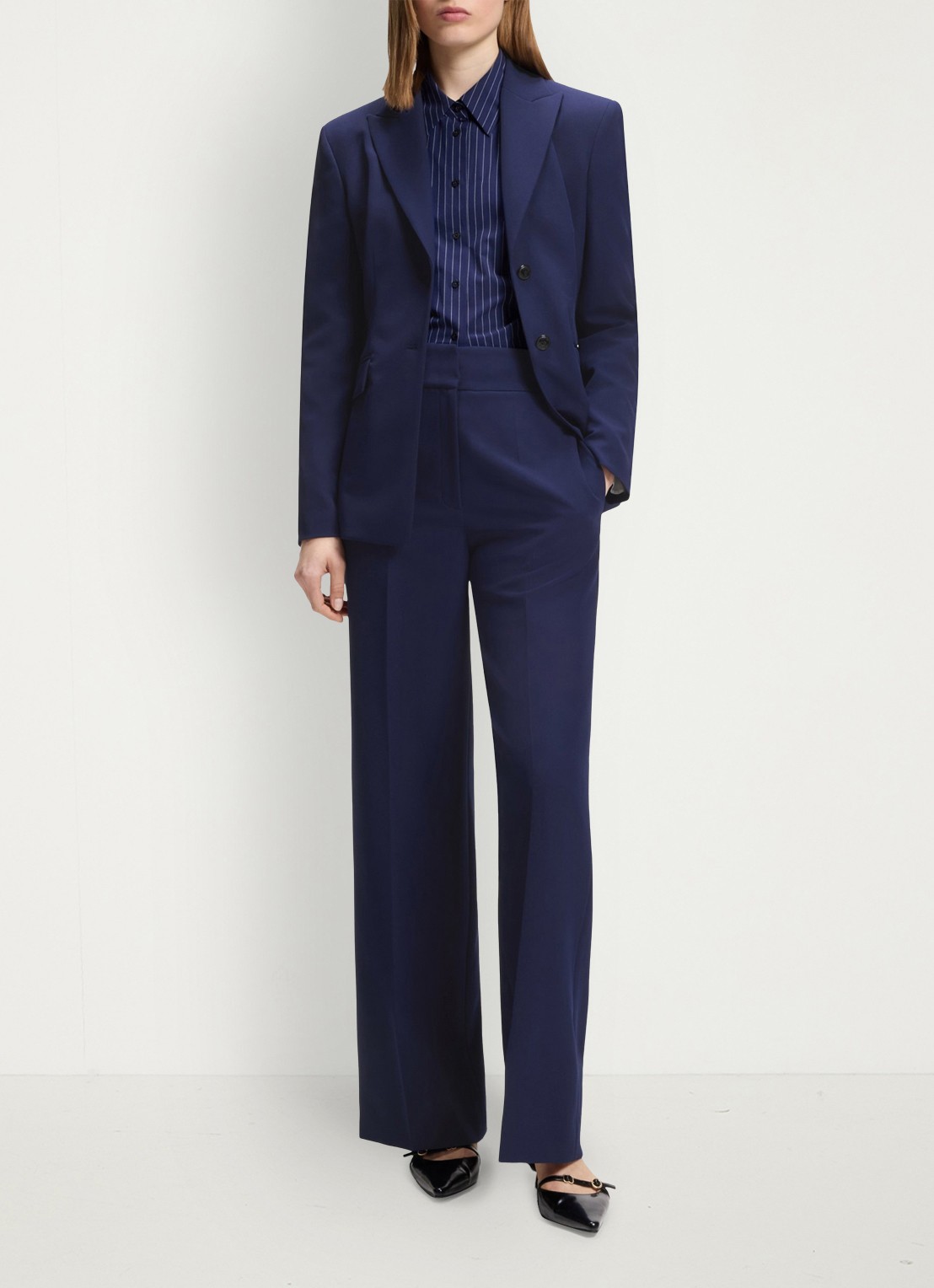 HUGO High waist wide fit pantalon met steekzakken - voorkant 2 donkerblauw
