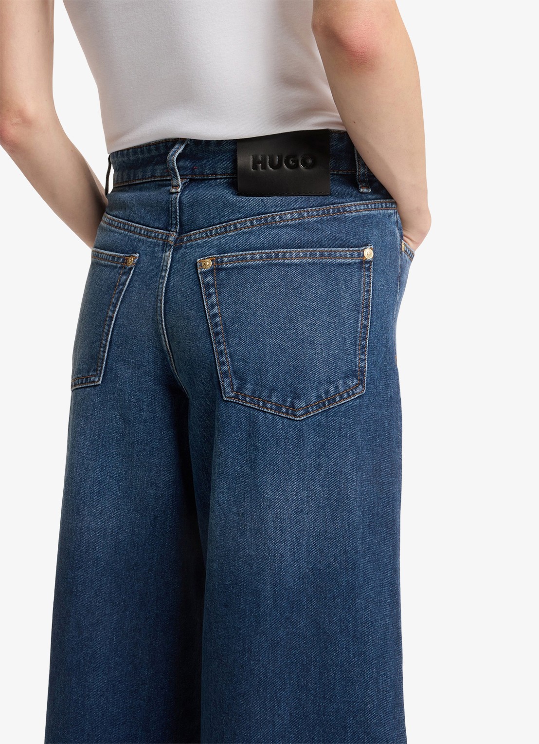 HUGO High waist wide leg jeans met steekzakken - detail 5 indigo