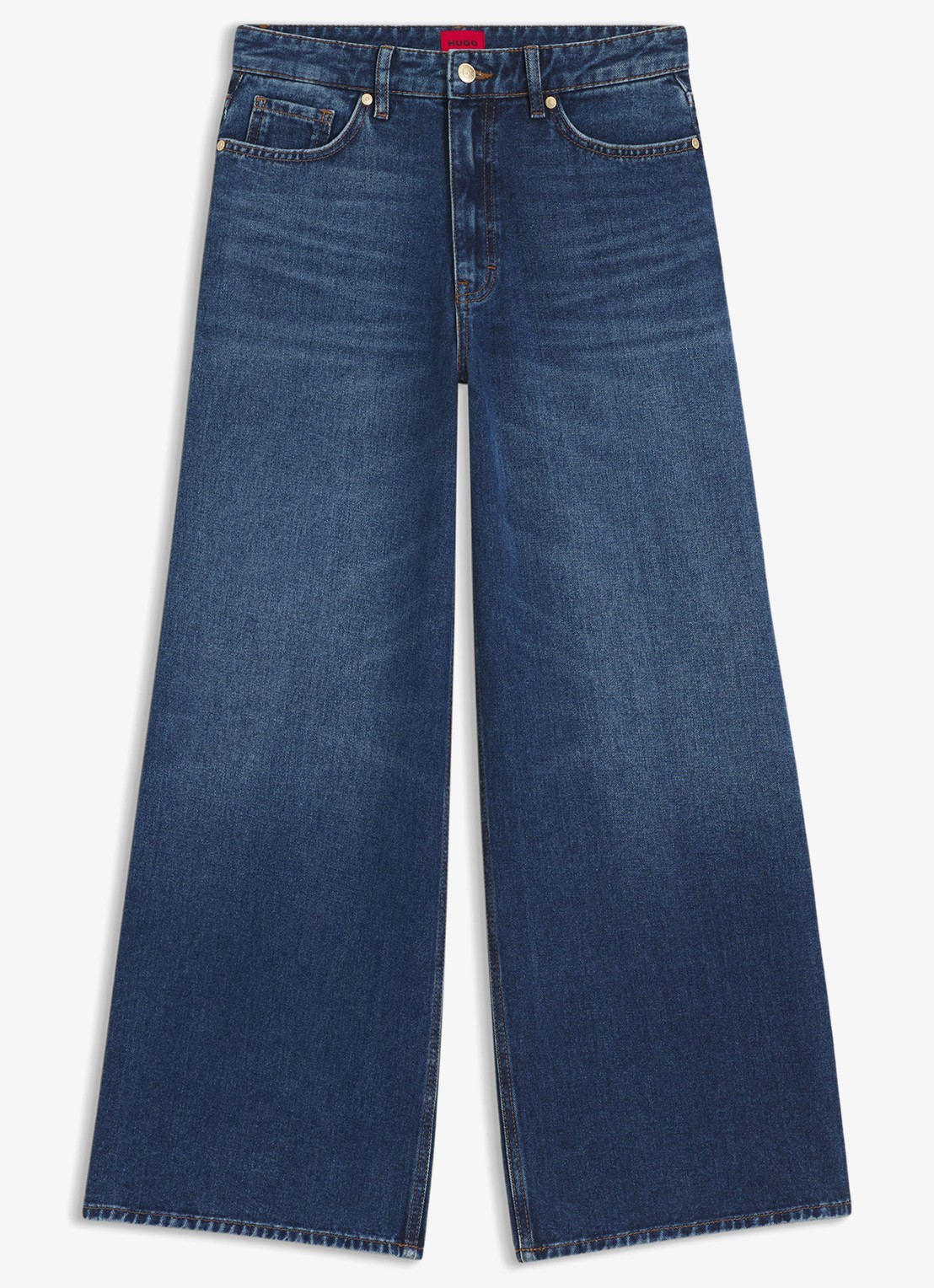 HUGO High waist wide leg jeans met steekzakken - voorkant 2 indigo