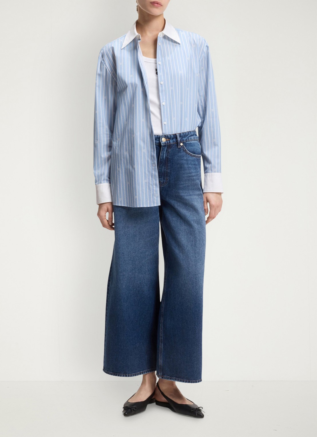 HUGO High waist wide leg jeans met steekzakken - voorkant 3 indigo