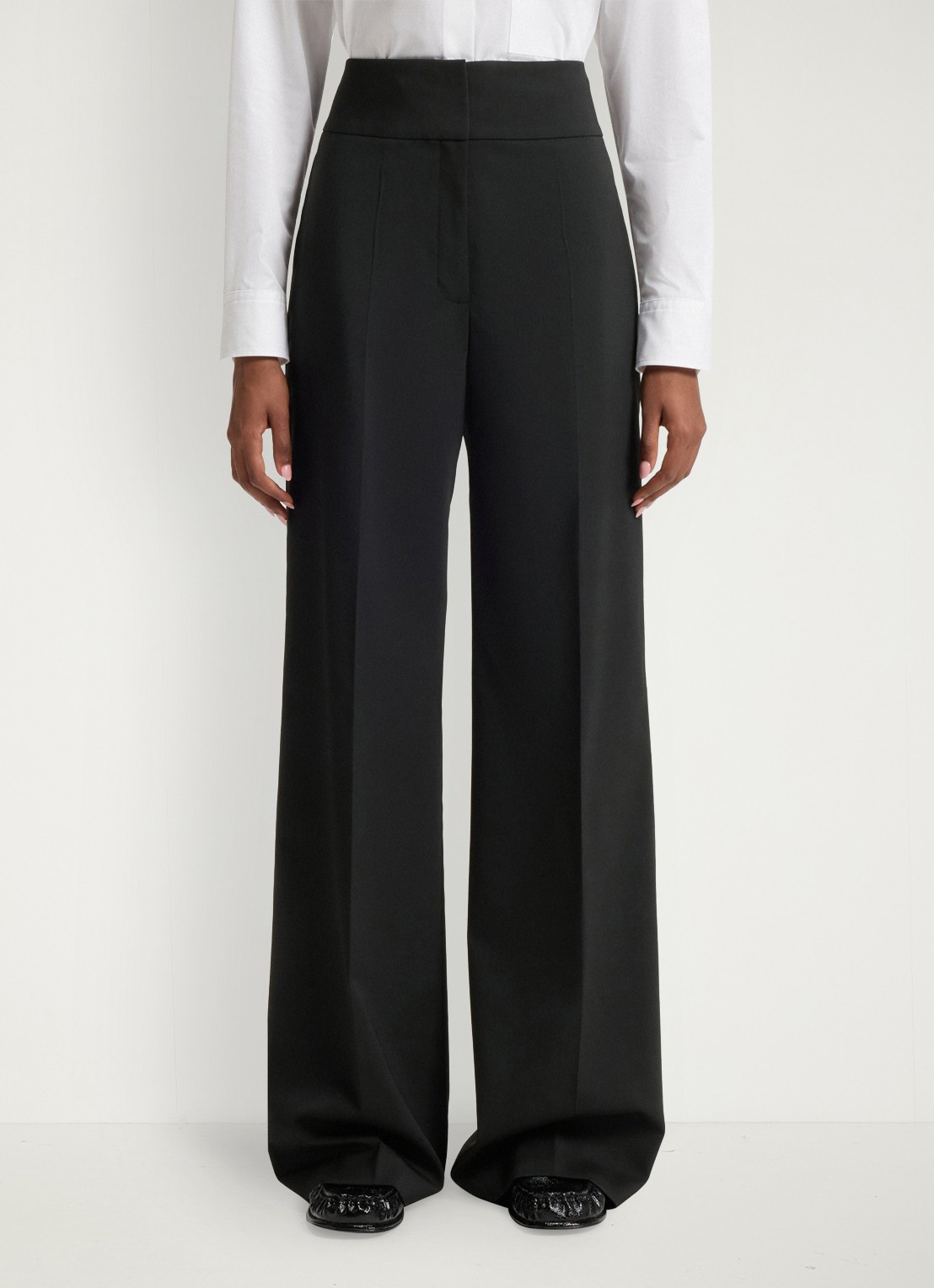 HUGO Himia high waist straight fit pantalon in wolblend met steekzakken - detail zwart