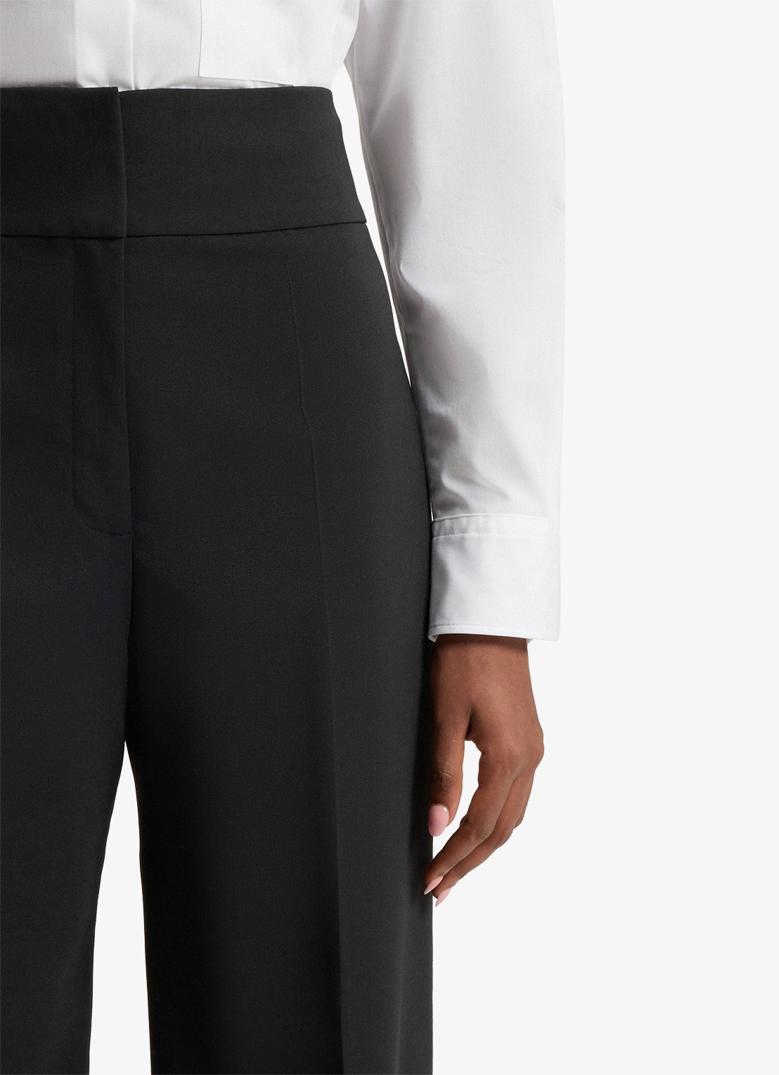 HUGO Himia high waist straight fit pantalon in wolblend met steekzakken - detail 4 zwart