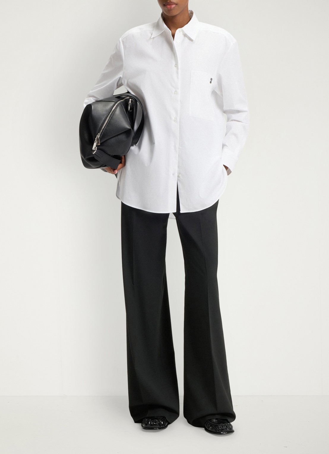 HUGO Himia high waist straight fit pantalon in wolblend met steekzakken - voorkant 6 zwart