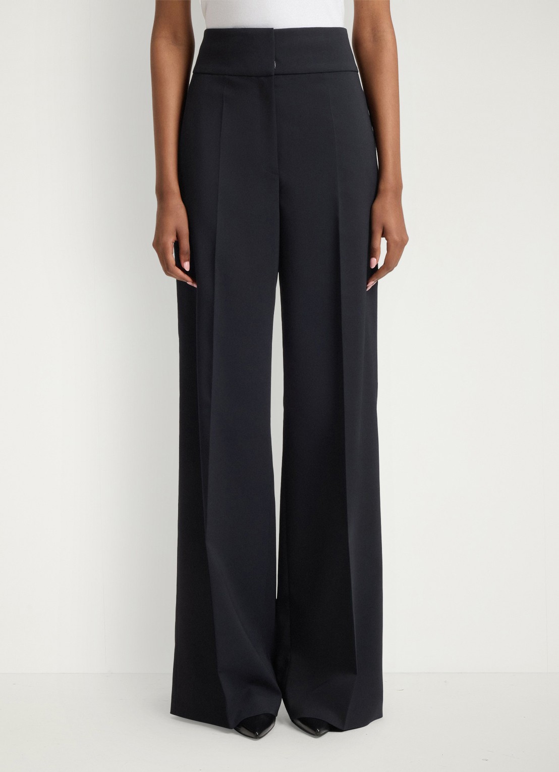 HUGO Himia high waist straight fit pantalon in wolblend met steekzakken - detail 3 donkerblauw