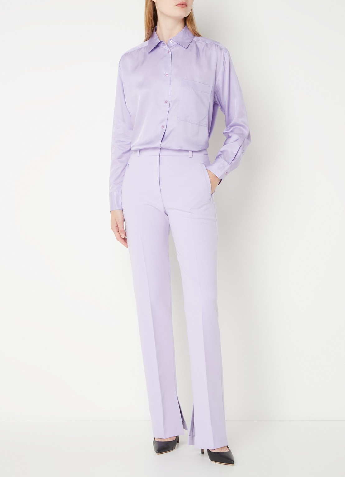 HUGO Hinovi high waist bootcut fit pantalon met steekzakken - voorkant 3 lila