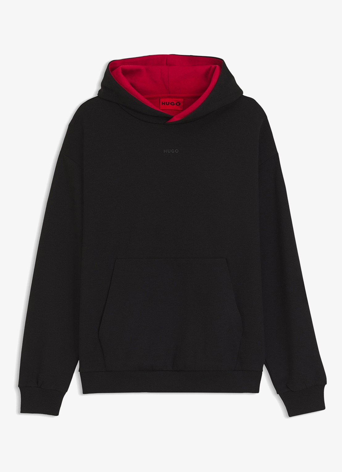 HUGO Hoodie met capuchon en logo - voorkant 3 black-001