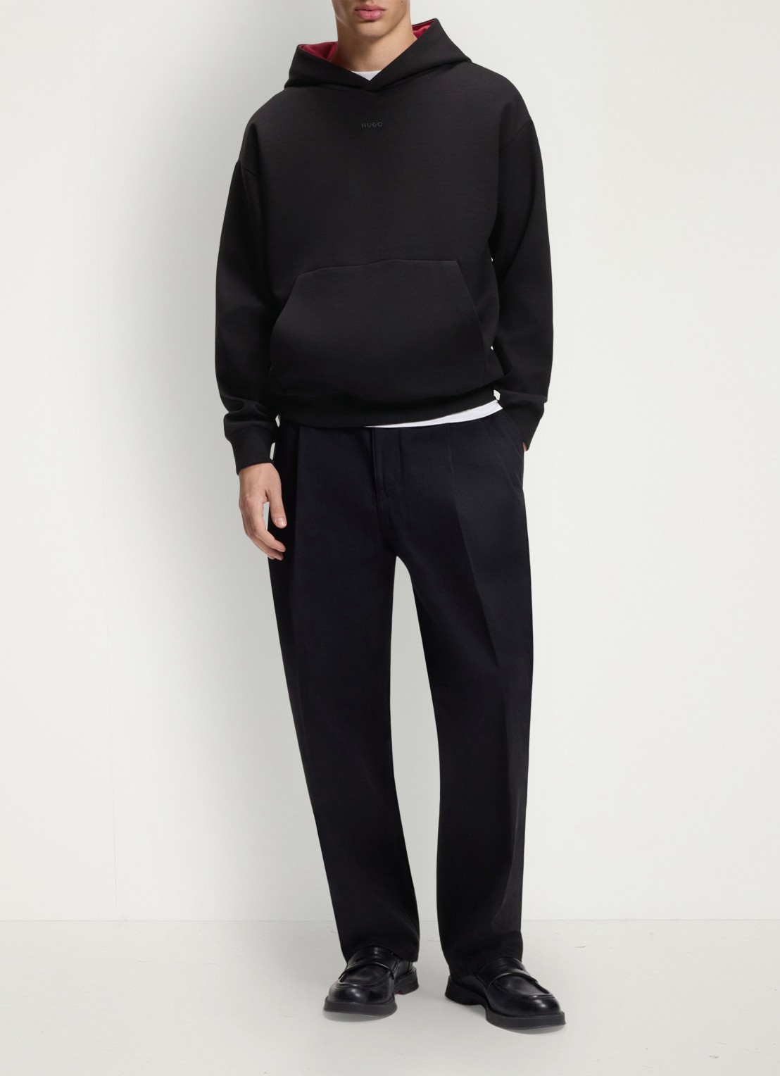 HUGO Hoodie met capuchon en logo - voorkant 4 black-001