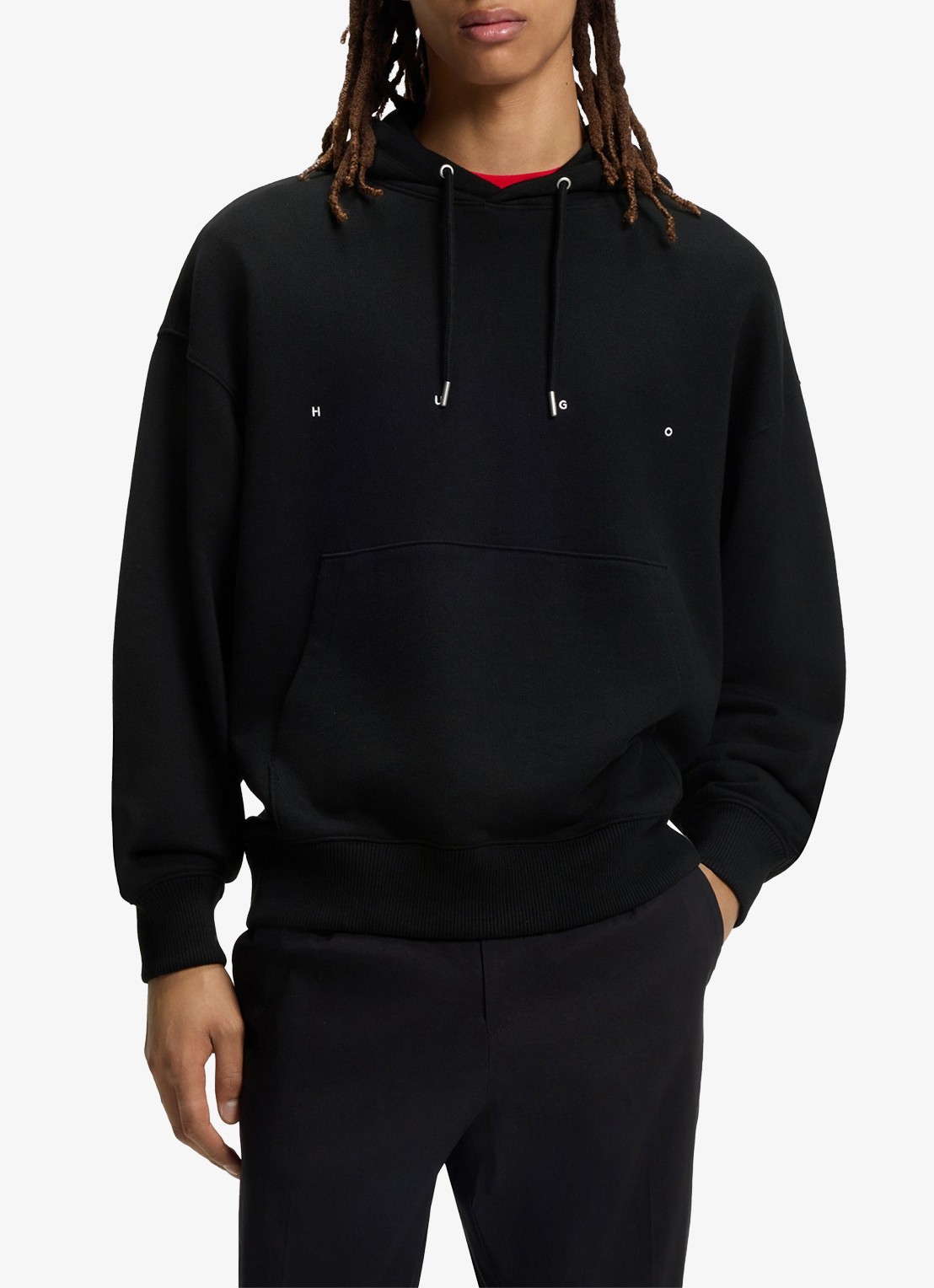 HUGO Hoodie met logo- en backprint - detail 4 zwart