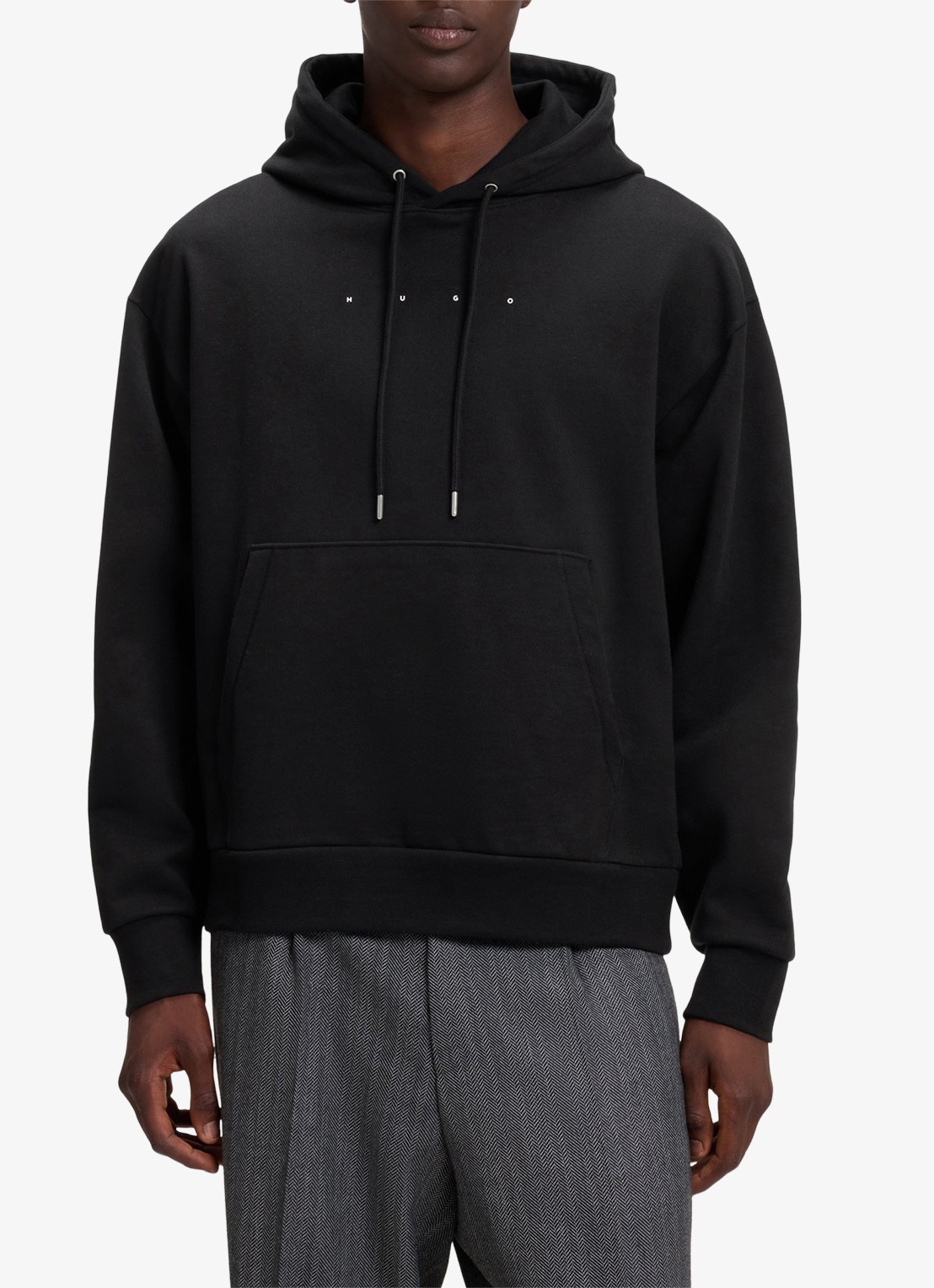 HUGO Hoodie met logo- en backprint  - detail 4 zwart