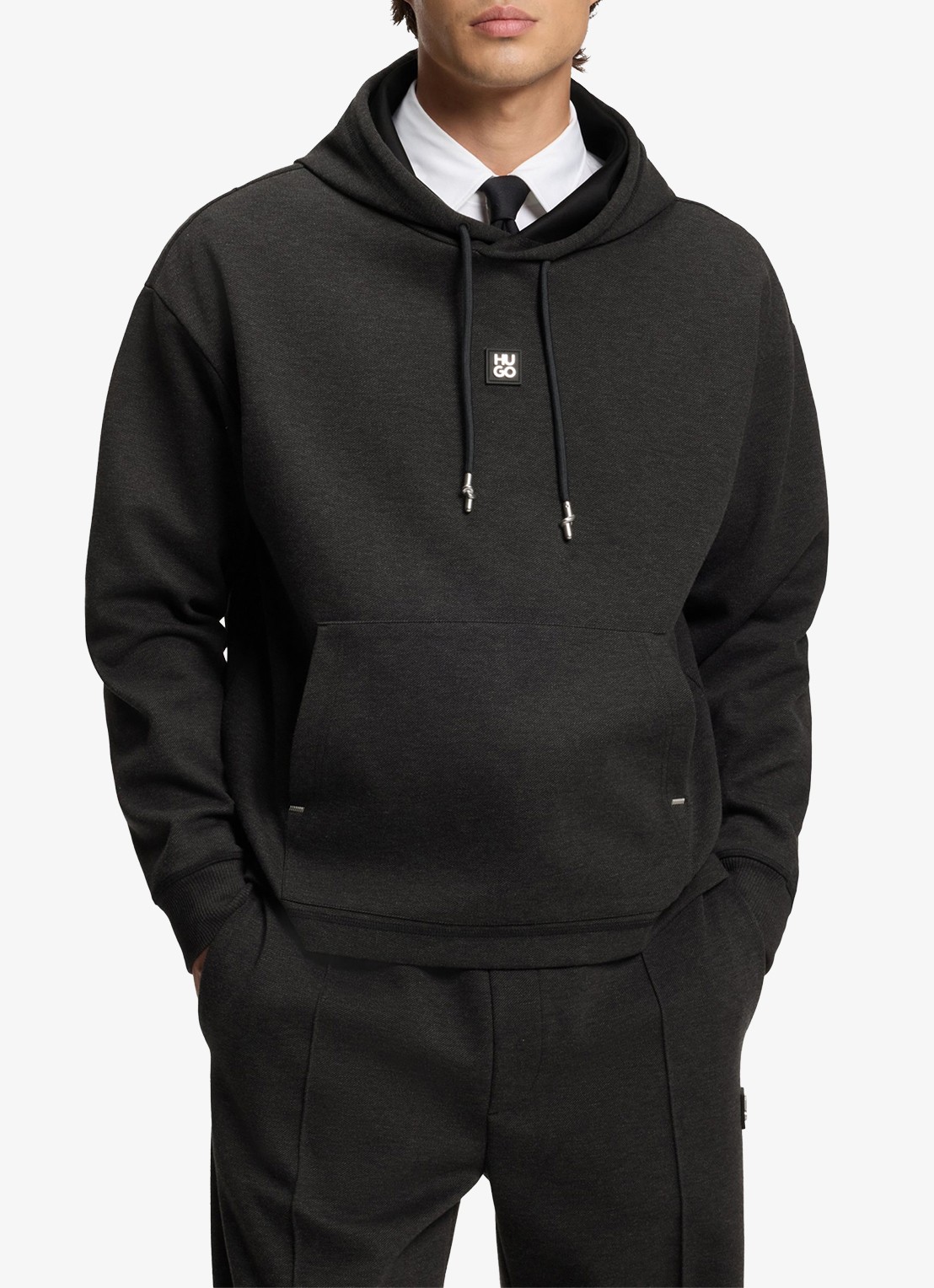HUGO Hoodie met logo - detail 4 donkergrijs
