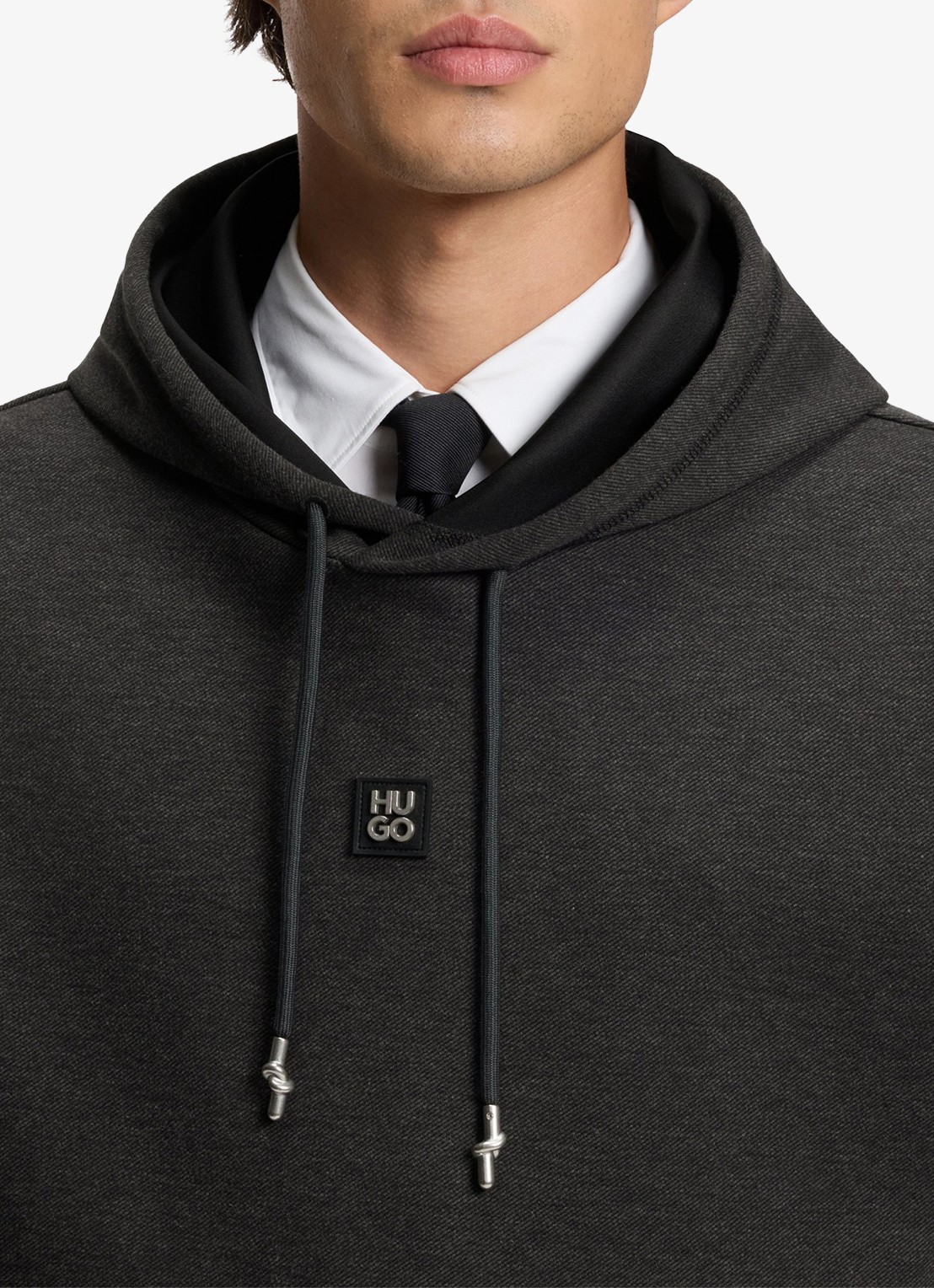 HUGO Hoodie met logo - detail 5 donkergrijs