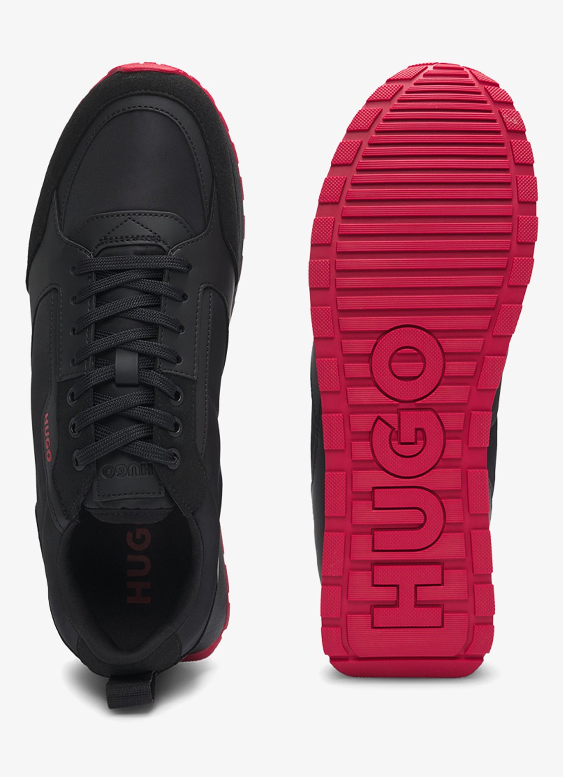 HUGO Icelin Runn sneaker met suède details - detail 3 zwart