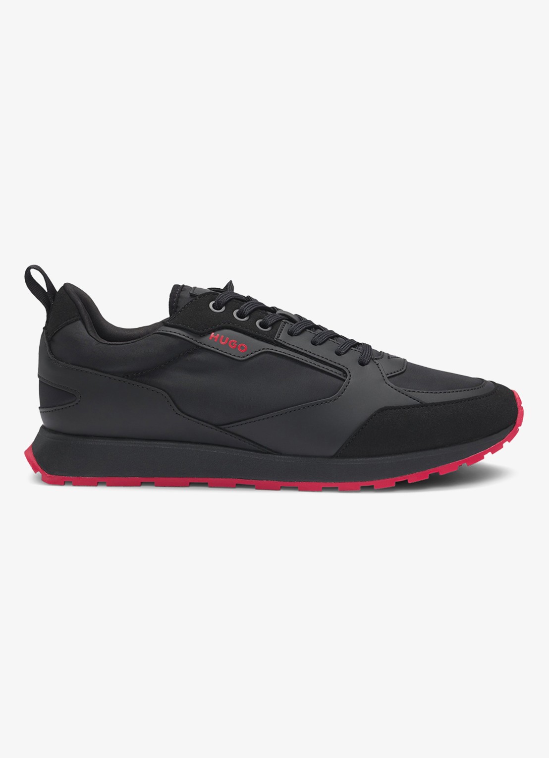 HUGO Icelin Runn sneaker met suède details - voorkant 4 zwart