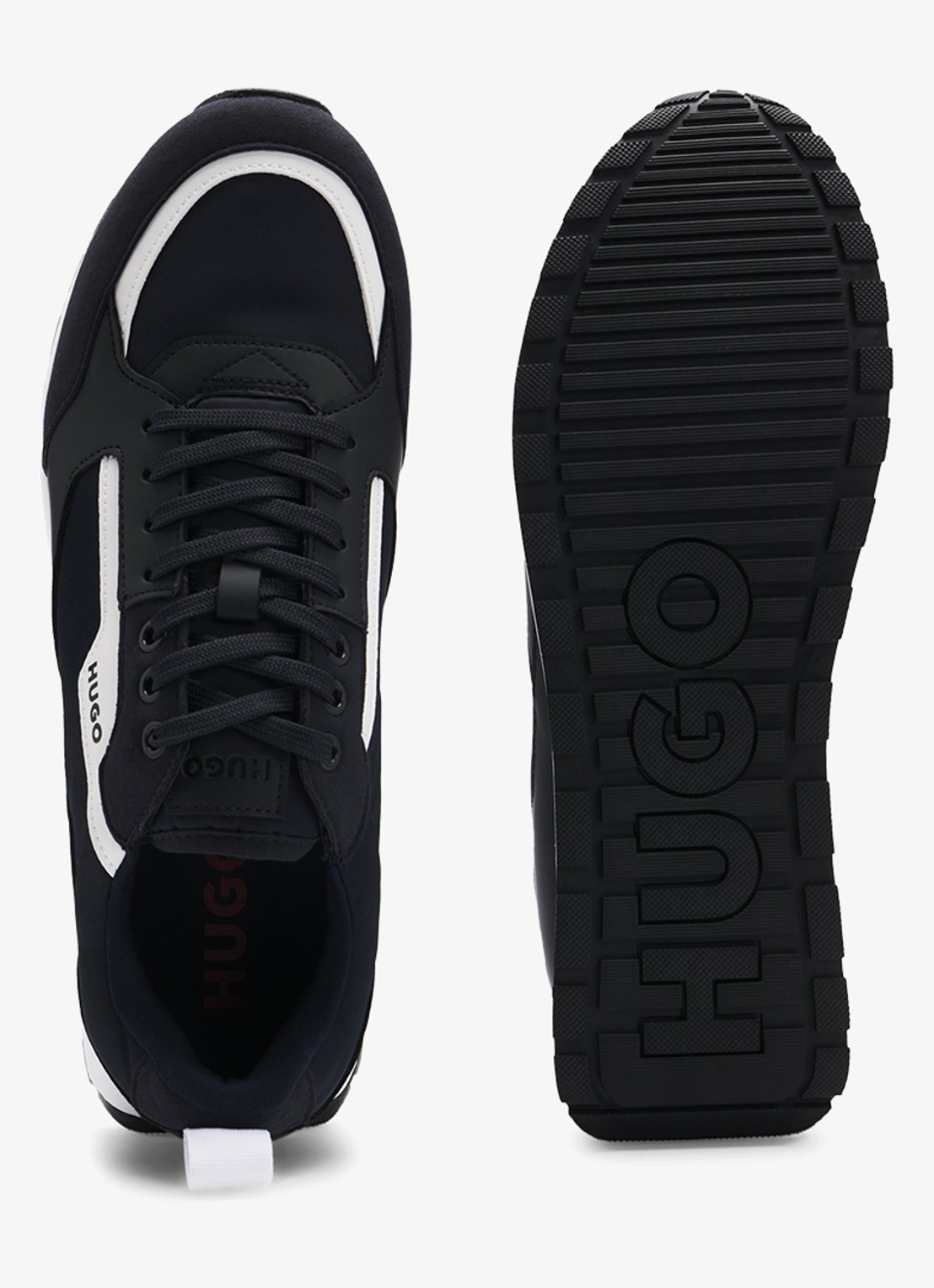 HUGO Icelin Runn sneaker met suède details - detail 4 donkerblauw