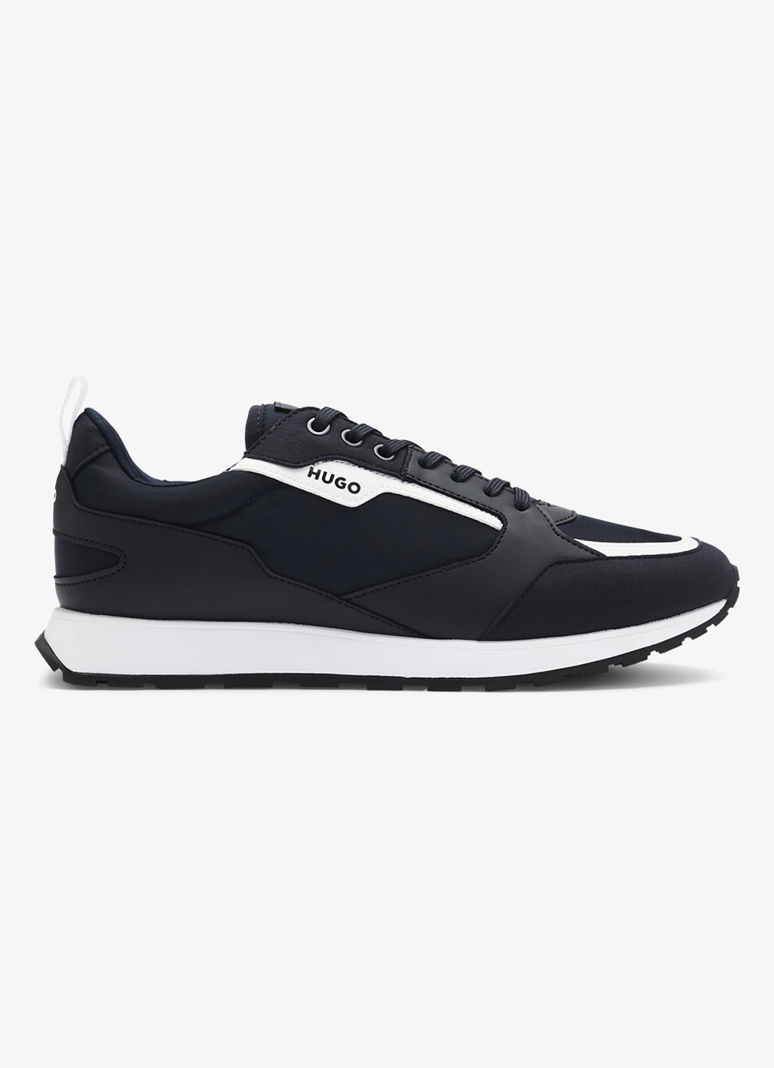 HUGO Icelin Runn sneaker met suède details - voorkant 2 donkerblauw