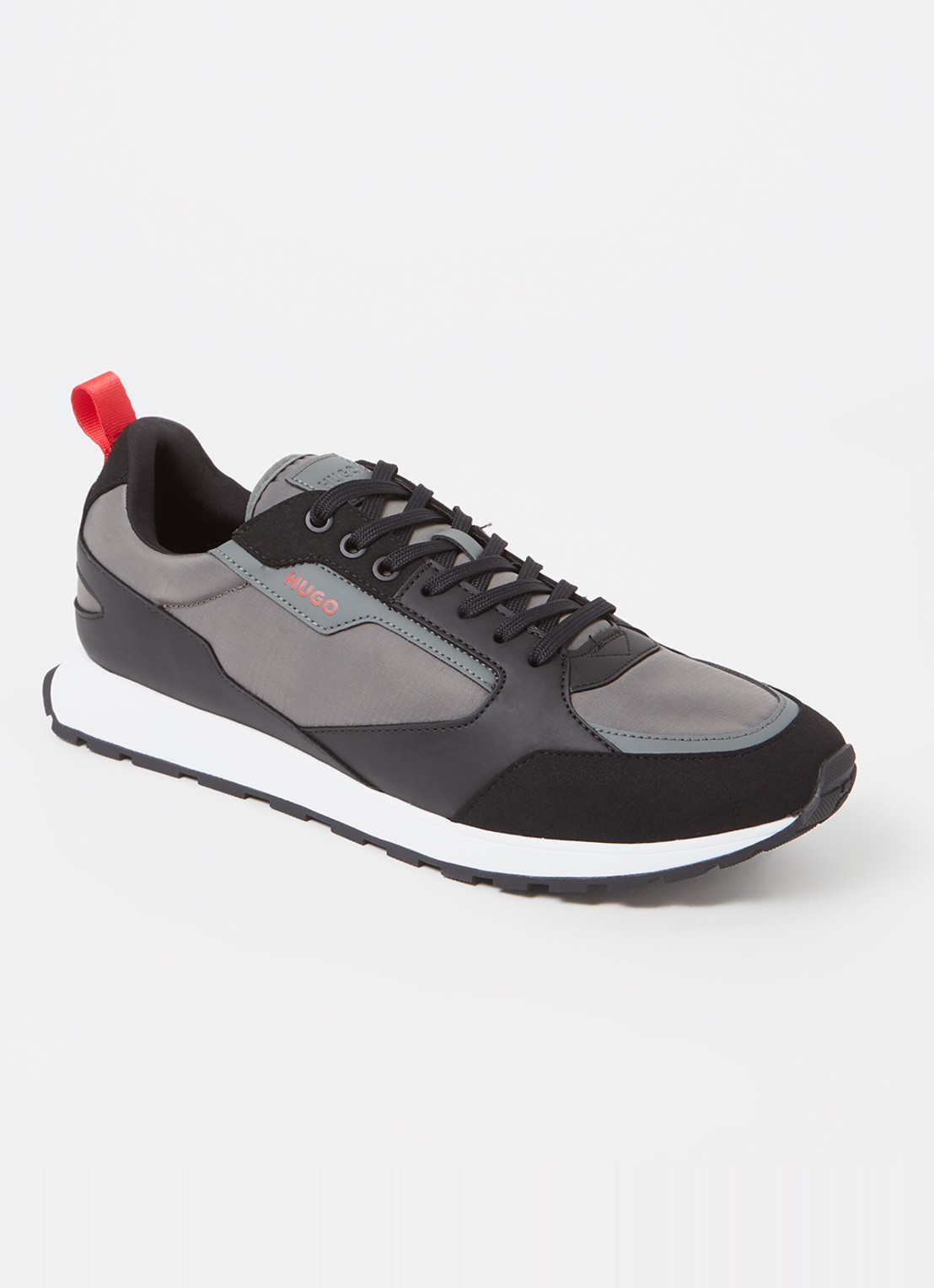 HUGO Icelin Runn sneaker met suède details - voorkant grijs