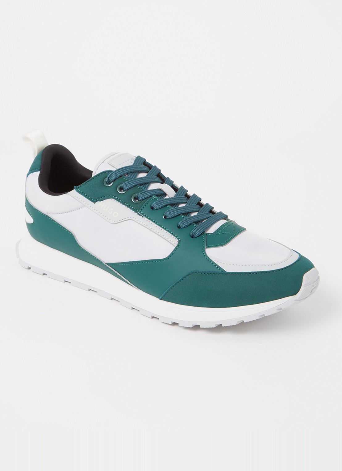 HUGO Icelin Runn sneaker met suède details - voorkant 4 groen