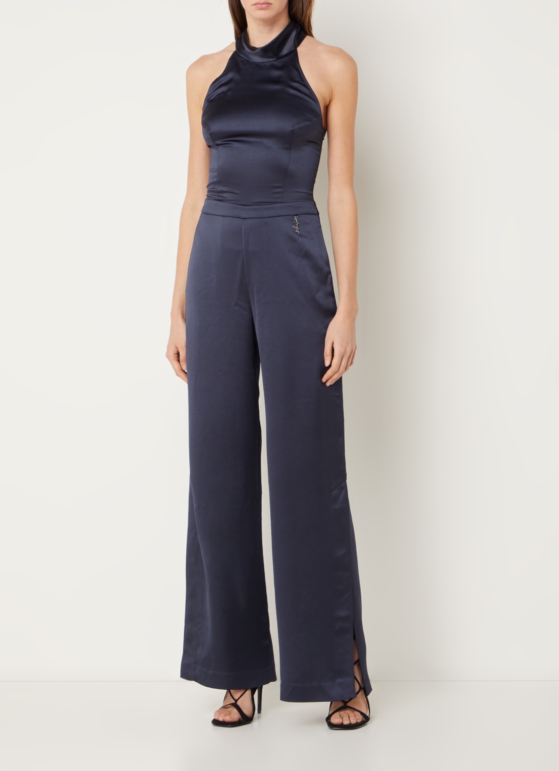 HUGO Ketania wide fit jumpsuit van satijn - detail donkerblauw