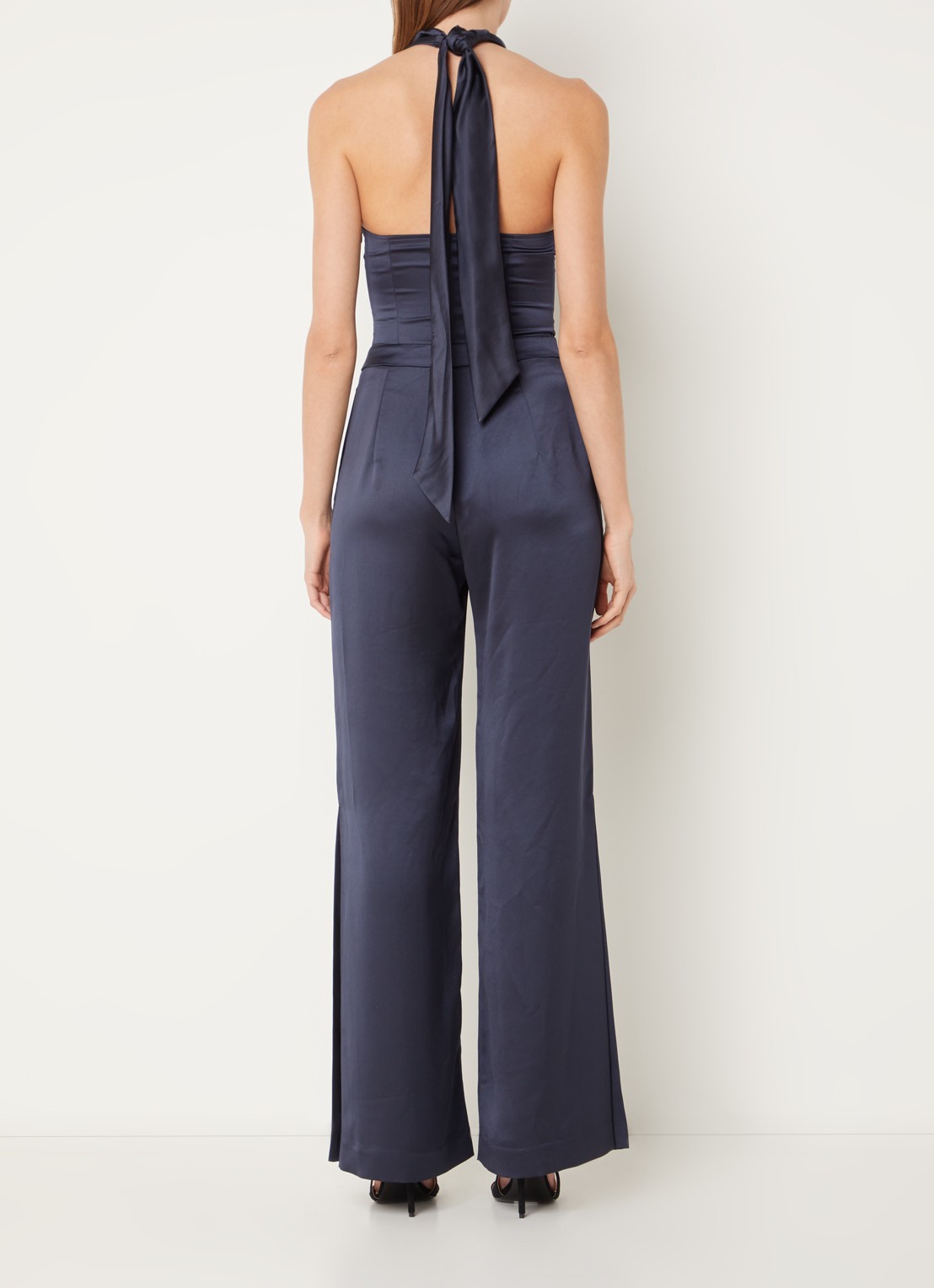 HUGO Ketania wide fit jumpsuit van satijn - voorkant 4 donkerblauw