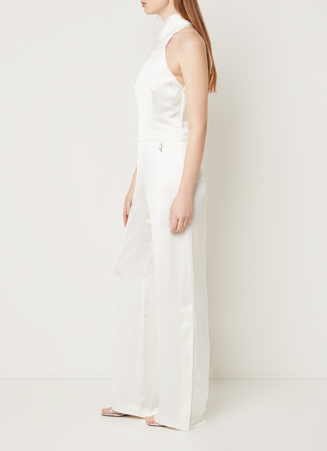 HUGO Ketania wide fit jumpsuit van satijn - achterkant 3 gebroken wit