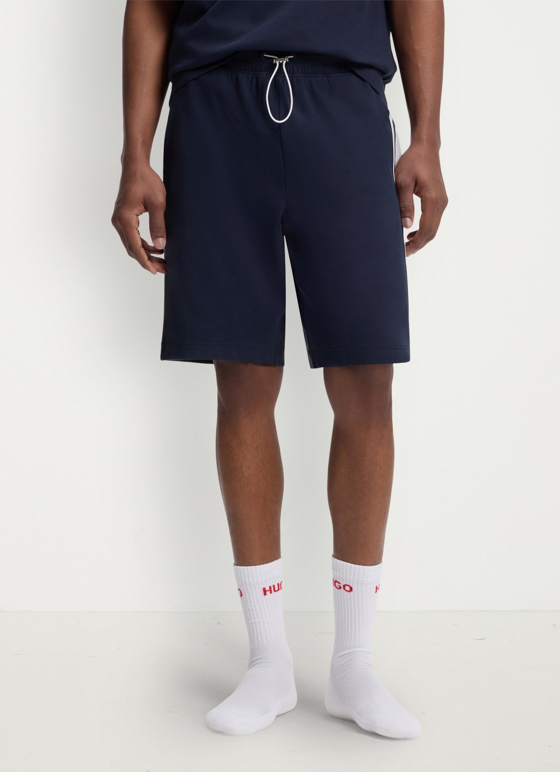 HUGO Korte broek met gestreept detail - detail donkerblauw