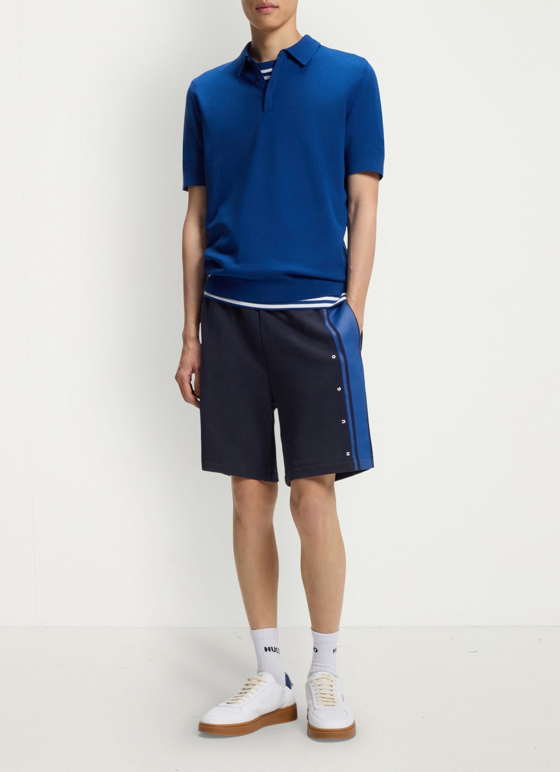 HUGO Korte broek van katoen - voorkant 3 donkerblauw