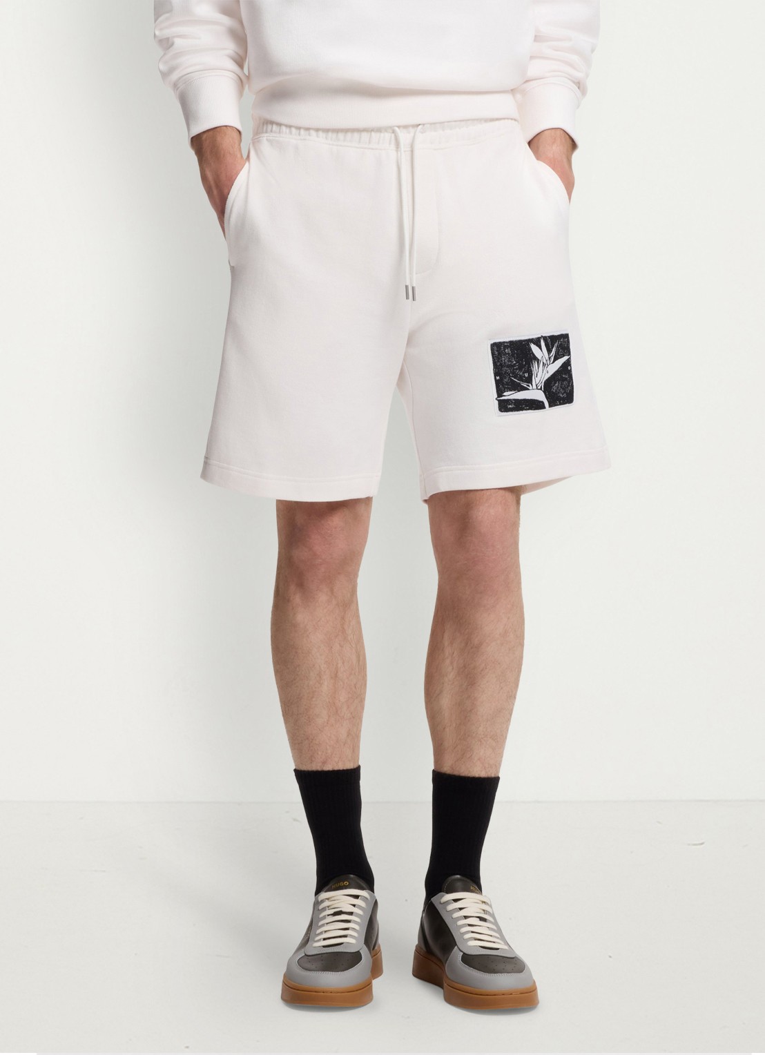 HUGO Korte broek van katoen - detail creme