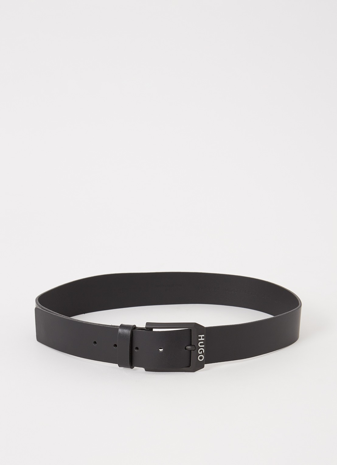 HUGO Leren riem met matzwarte gesp met logodecoratie - voorkant 6 zwart