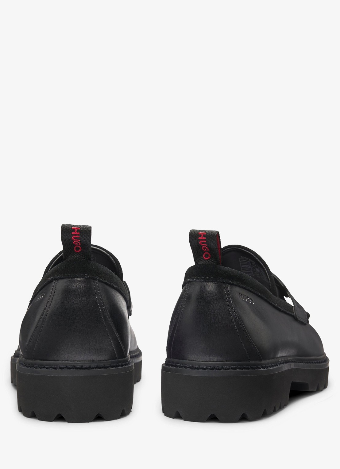 HUGO Loafer van leer met logo - detail 3 zwart