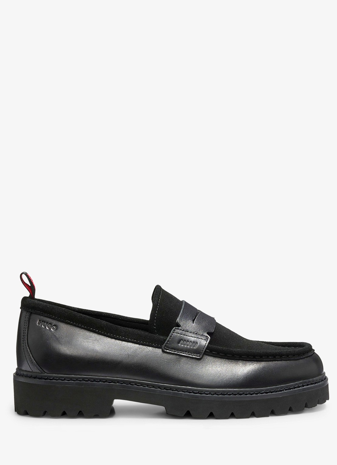 HUGO Loafer van leer met logo - voorkant zwart