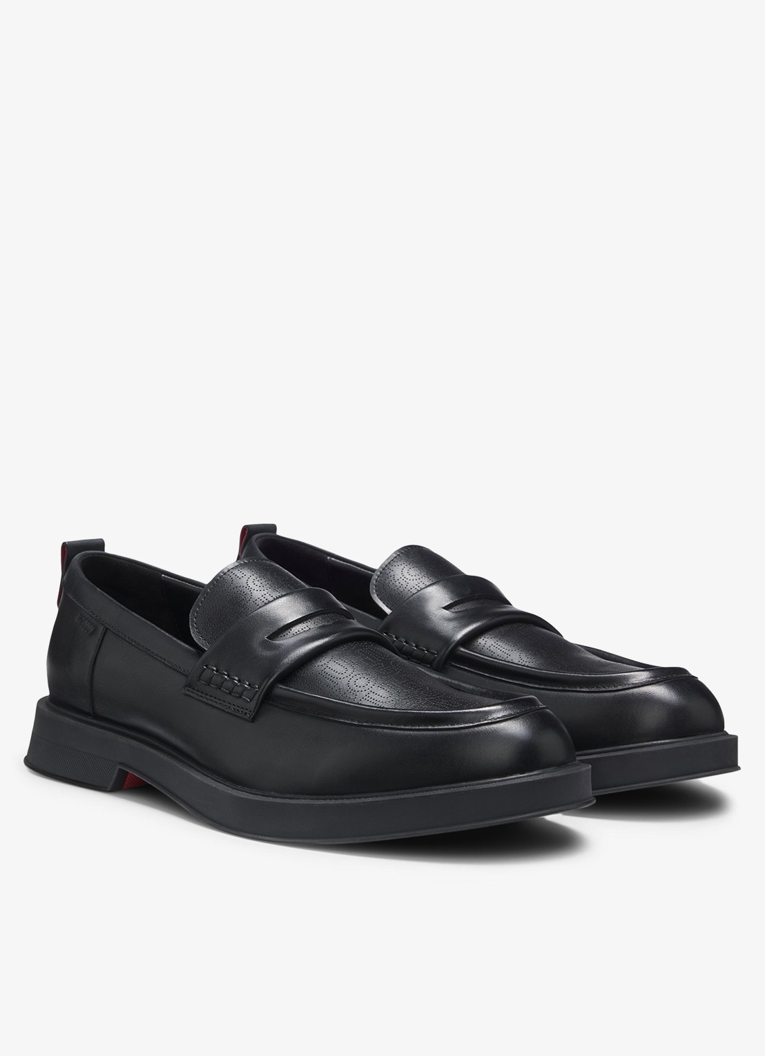 HUGO Loafer van leer met logo - voorkant 5 zwart