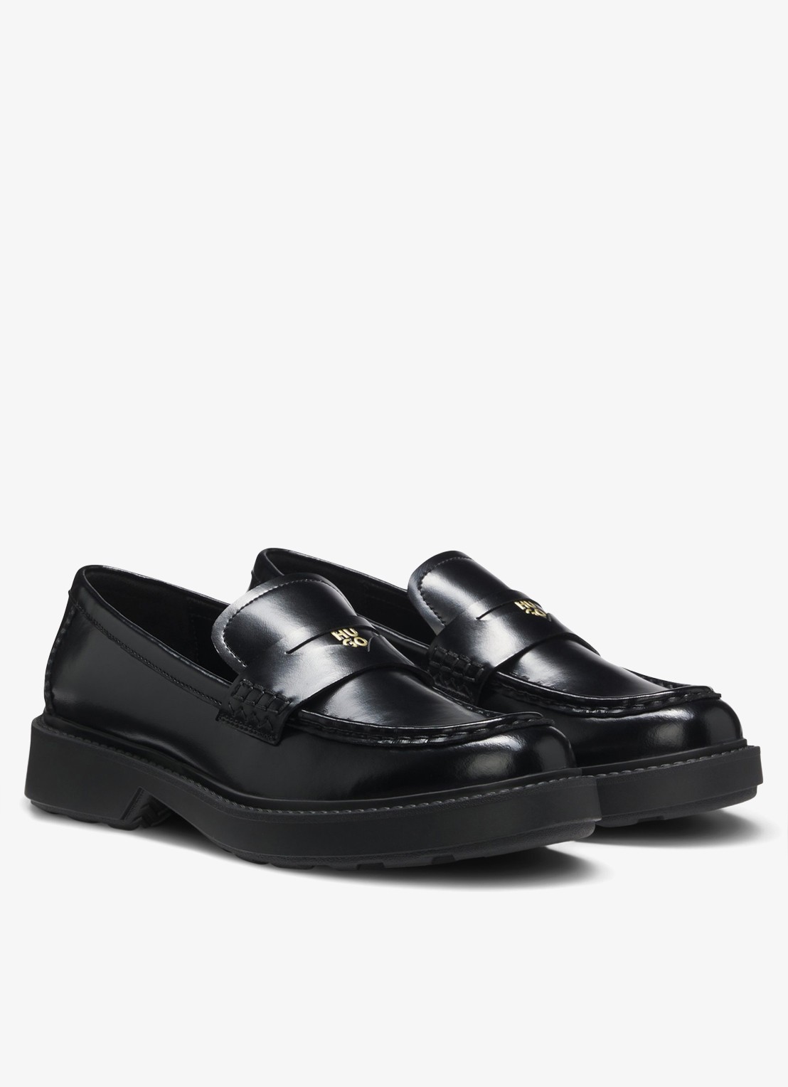 HUGO Loafers van leer - detail 3 zwart