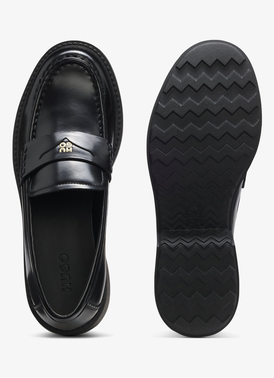 HUGO Loafers van leer - detail 4 zwart