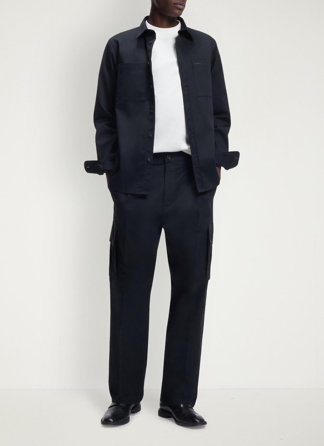 HUGO Longsleeve met opstaande kraag - voorkant 2 creme