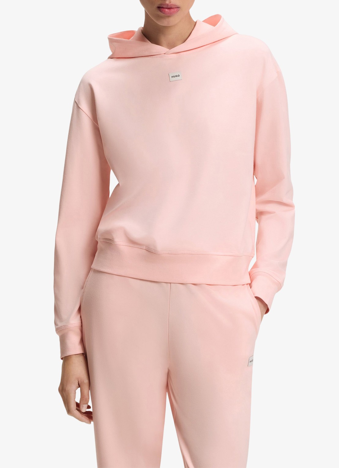 HUGO Lounge hoodie met logo - detail lichtroze