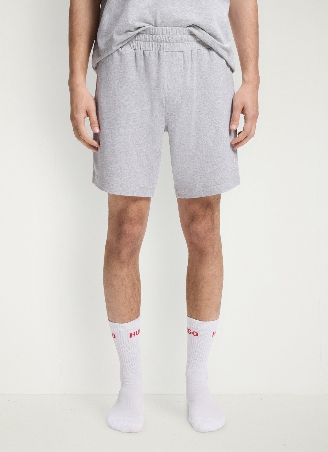 HUGO Lounge straight fit korte loungebroek met steekzakken - detail 4 light/pastel grey-052 / grijs