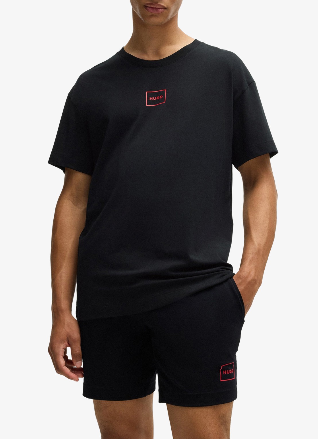 HUGO Lounge T-shirt met logo - detail 4 black-001 / zwart
