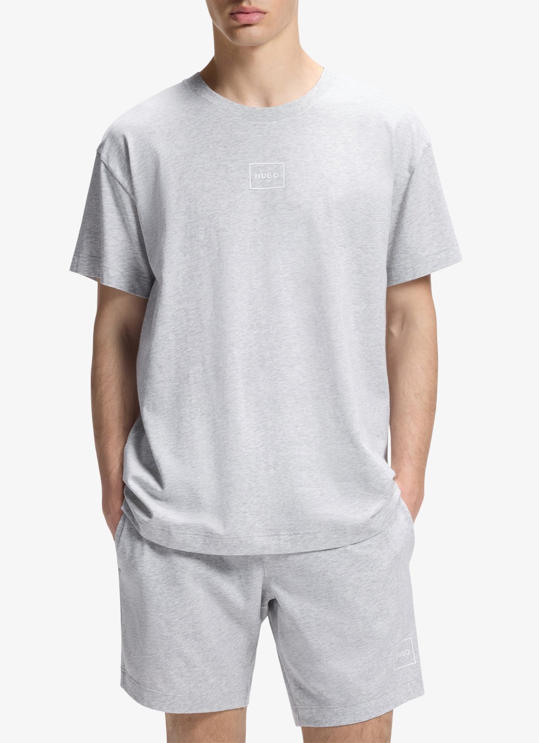 HUGO Lounge T-shirt met logo - detail light/pastel grey-052 / grijs