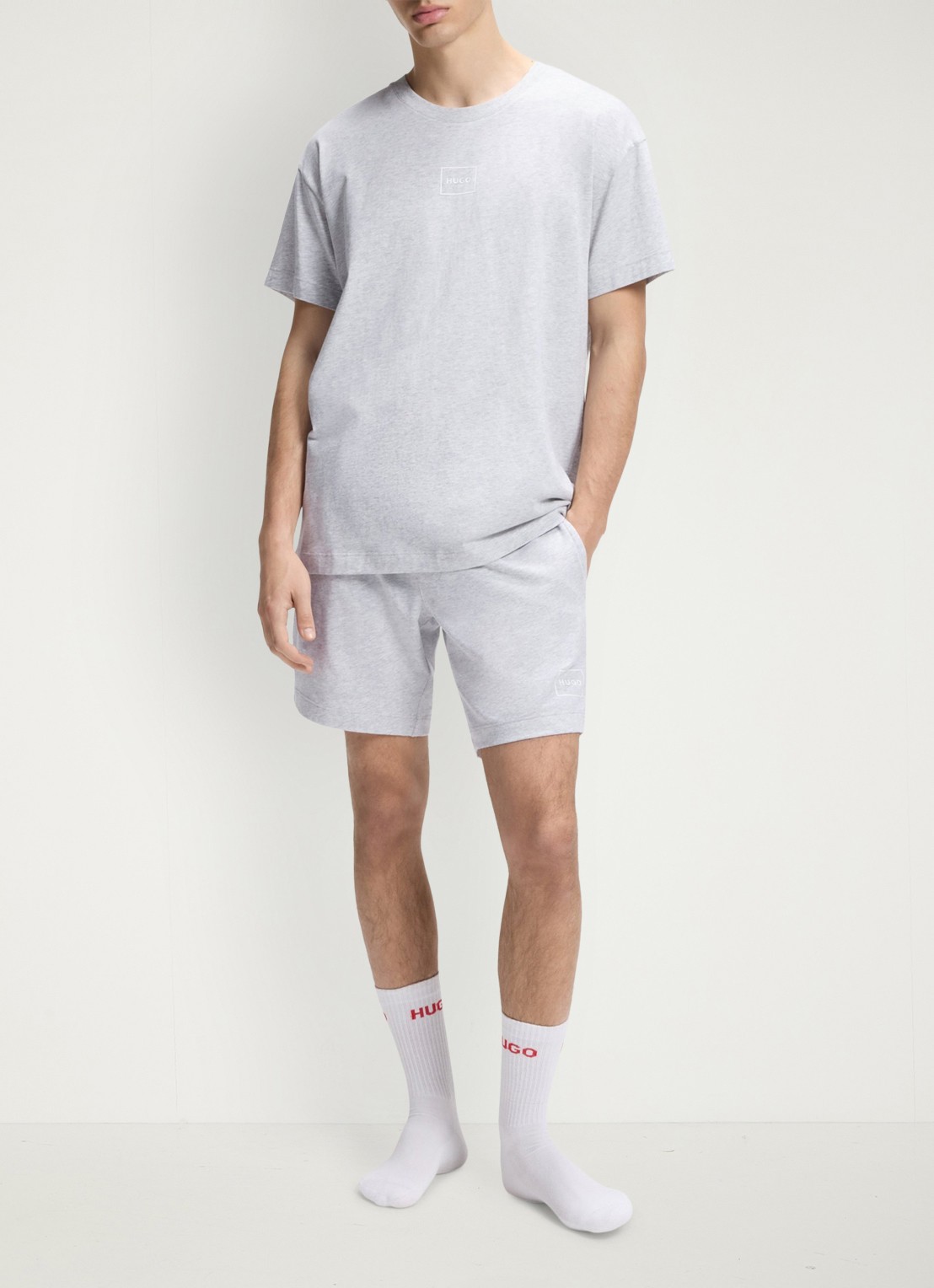 HUGO Lounge T-shirt met logo - voorkant 4 light/pastel grey-052 / grijs