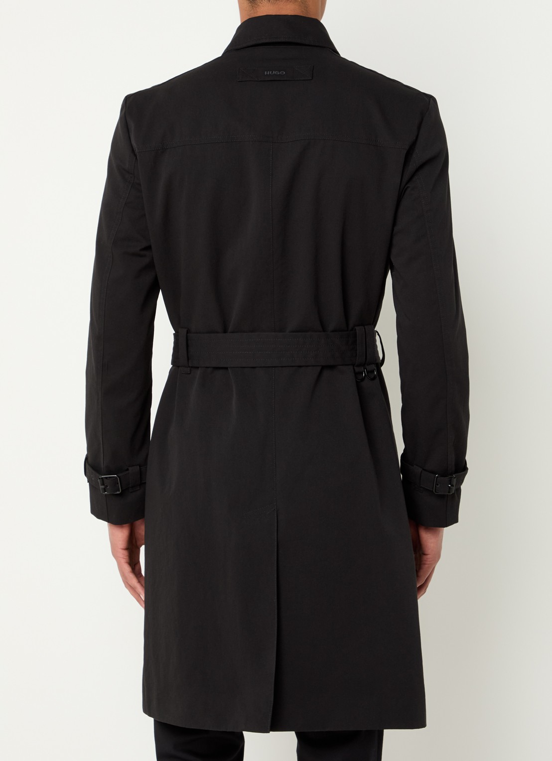 HUGO Maluks double-breasted trenchcoat met ceintuur - achterkant zwart