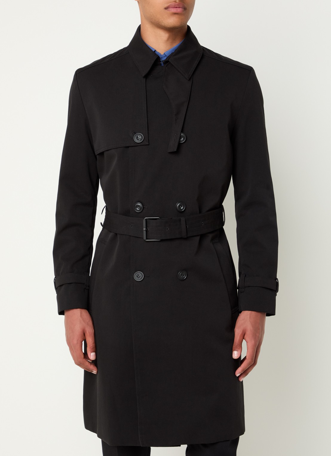 HUGO Maluks double-breasted trenchcoat met ceintuur - detail 4 zwart
